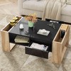 Lirago High Gloss Coffee Table 2 Drawers Two Tone Hidden Storage Rectangle Cocktail Table Open Shelf Living Room Bedroom Black 41.3 x 23.6 Inches - 2 of 4