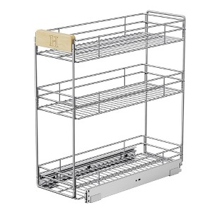 LOVMOR Pull Out Spice Rack with Wooden Handle for Narrow Cabinet (8?" W X 21" D),3 Tier Slide Out Cabinet Organizer - 1 of 4