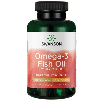 Swanson Omega-3 Fish Oil with Vitamin D - Lemon Flavored 1,000 mg 60 Softgels.