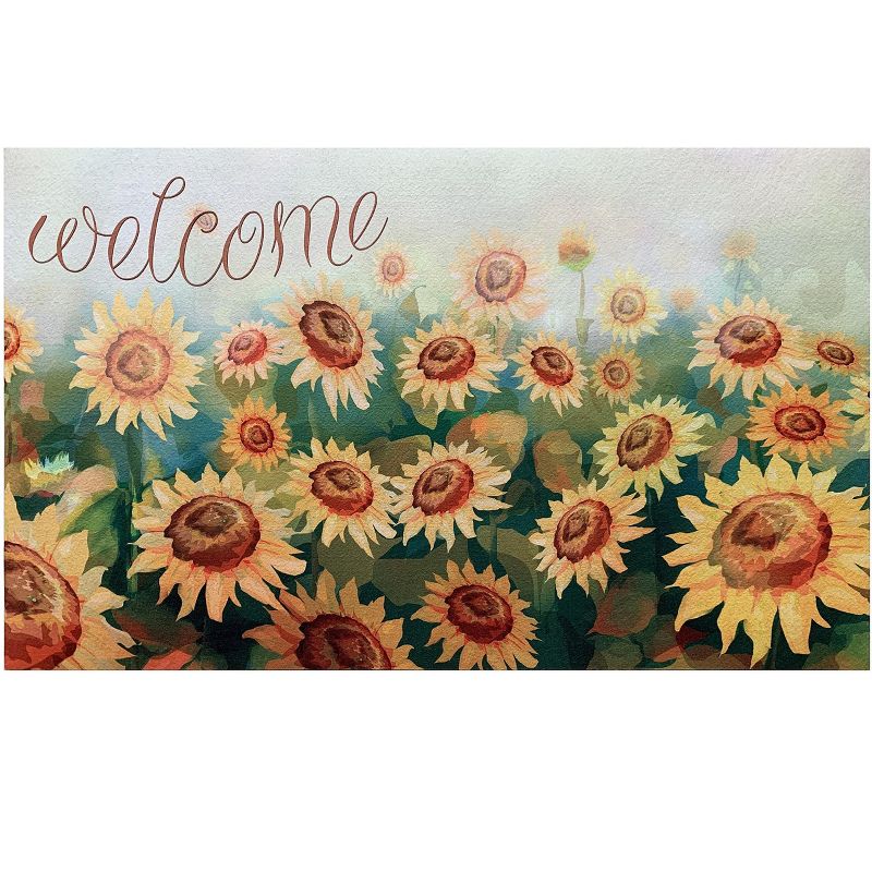 Kate Aurora Montauk Accents Country Farmhouse Sunflowers Welcome Outdoor Rubber Entrance Mat 18x30 - Sunflower Fields, 1 of 5