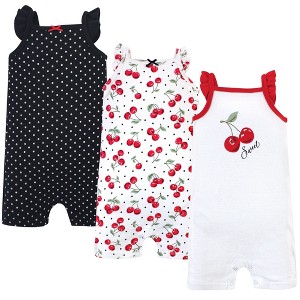Hudson Baby Infant Girls Cotton Rompers 3pk, Cherries - 1 of 4
