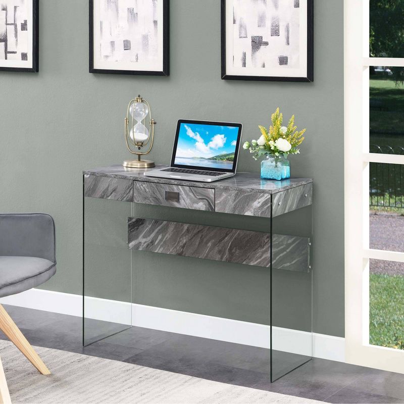 36" Breighton Home Uptown Glass Desk with Drawer, 3 of 9