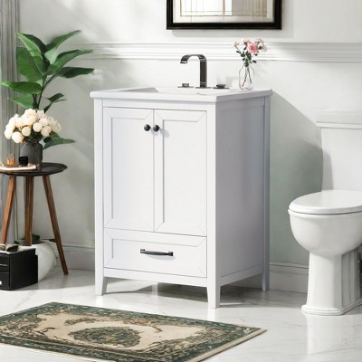 NicBex 24" Bathroom Storage Cabinet with Sink, Morden Bathroom Vanity, 1 Drawer, 1 Cabinet with Shelves on The Door for Bathroom, White