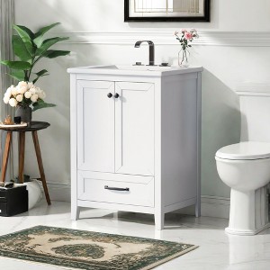 NicBex 24" Bathroom Storage Cabinet with Sink, Morden Bathroom Vanity, 1 Drawer, 1 Cabinet with Shelves on The Door for Bathroom, White - 1 of 4