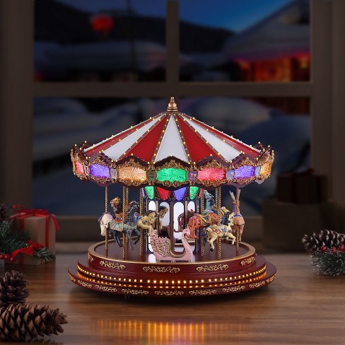 Mr. Christmas Animated Led Marquee Deluxe Carousel Musical Decoration ...