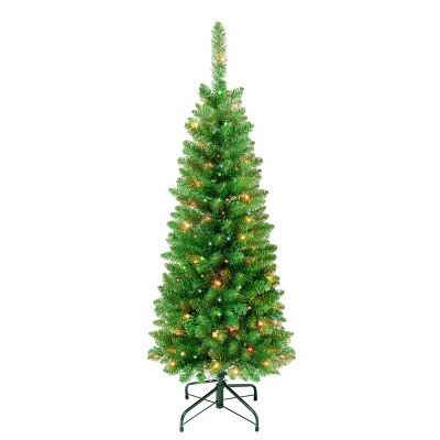 National Tree Company First Traditions Pre-Lit Pencil Rowan Hinged Artificial Christmas Tree Multicolor Lights