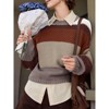 Imily Bela Womens Color Block Cropped Sweaters 2025 Winter Trendy Casual Oversized Y2k Going Out Striped Pullover Tops - 2 of 4