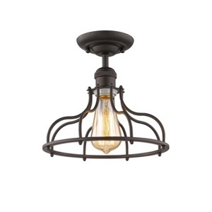 Chloe Lighting Jaxon Industrial-Style 1 Light Rubbed Bronze Semi-Flush Ceiling Fixture 10" Wide - 1 of 3