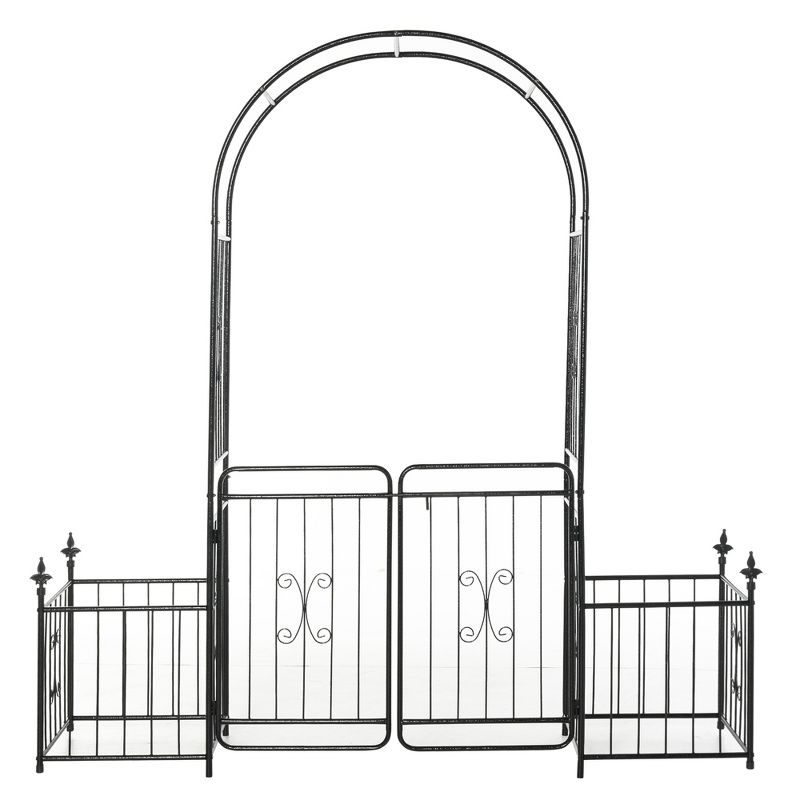 Outsunny 86" Garden Arbor Arch Gate with Trellis Sides for Climbing Plants, Wedding, Grape Vines with Locking Doors & Planter Baskets, Black, 4 of 9