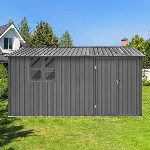 CAVINAS 10ftx12ft Outdoor Storage Shed with Hinged Door and Pent Roof Metal Garden Shed with Window - 1 of 4