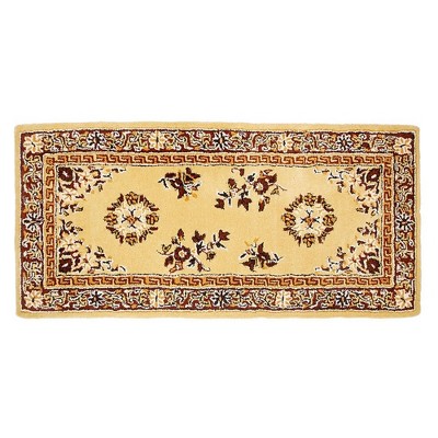 Handmade Beige Wool Oriental Hearth Rug, 56" x 26"