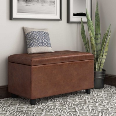 CAVINAS Faux Leather Storage Ottoman Bench,Upholstered Ottoman with Tufted Diamond Detail for Living Room,Bedroom