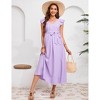 Maternity V Neck Dress Ruffle Cap Sleeve Summer Pleated Midi Dress with Belt Baby Shower Photoshoot - 2 of 4