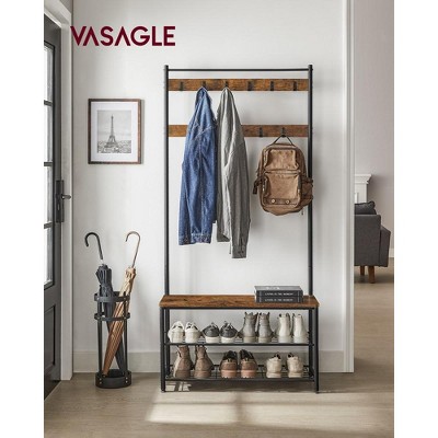 Rustic Brown and Black Hall Tree with Storage Bench