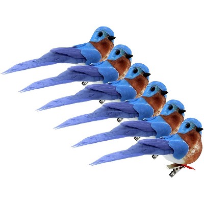 Cornucopia Brands Artificial Bluebirds, 6pk; Realistic Feathered Decorations for Christmas Trees, Wreaths and Crafts