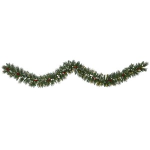Nearly Natural 9’ Frosted Swiss Pine Artificial Garland with 50 Clear LED Lights and Berries - 1 of 1
