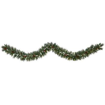 Nearly Natural 9’ Frosted Swiss Pine Artificial Garland with 50 Clear LED Lights and Berries