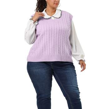 Agnes Orinda Women's Plus Size V Neck Knit Sleeveless Pullover Fashion Sweater Vests