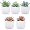 BRINJOY 5-Piece Mini Artificial Succulent Set - Realistic Tabletop Plants in White Ceramic Pots for Home & Office Decor - 3 of 4