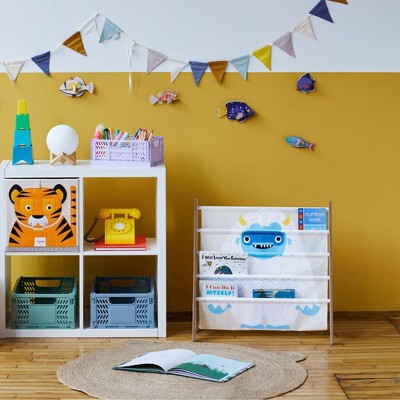 White and Multicolor Polyester Kids Book Rack Organizer