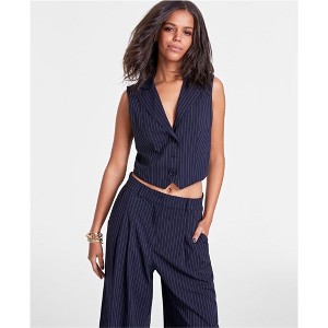 bar III Womens Pinstriped Vest Button Up Shirt, Blue, PP/PXS - 1 of 1