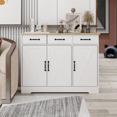 AndMakers White Wood 42.72 in. Sideboard with X-panel Design Doors