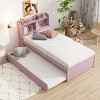 Trundle Bed with Built-in Bookcase Headboard,Wooden Platform Bed with Storage Shelves for Kids Teens,Guest Room-Baofuwish - 3 of 4