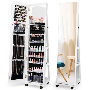 Tangkula 64" Jewelry Organizer Lockable Jewelry Cabinet Armoire w/ Mirror & LED Lights - 1 of 4