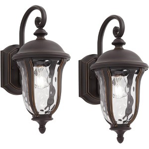 John Timberland Park Sienna Rustic Vintage Outdoor Wall Light Fixtures Set of 2 Bronze Metal 16 3/4" Clear Hammered Glass for Post Exterior - 1 of 4