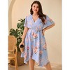 YESFASHION Plus Size Women Wrap V Neck Midi Dress Short Sleeves High Waist Irregular Hem Casual Summer Dress - 3 of 4