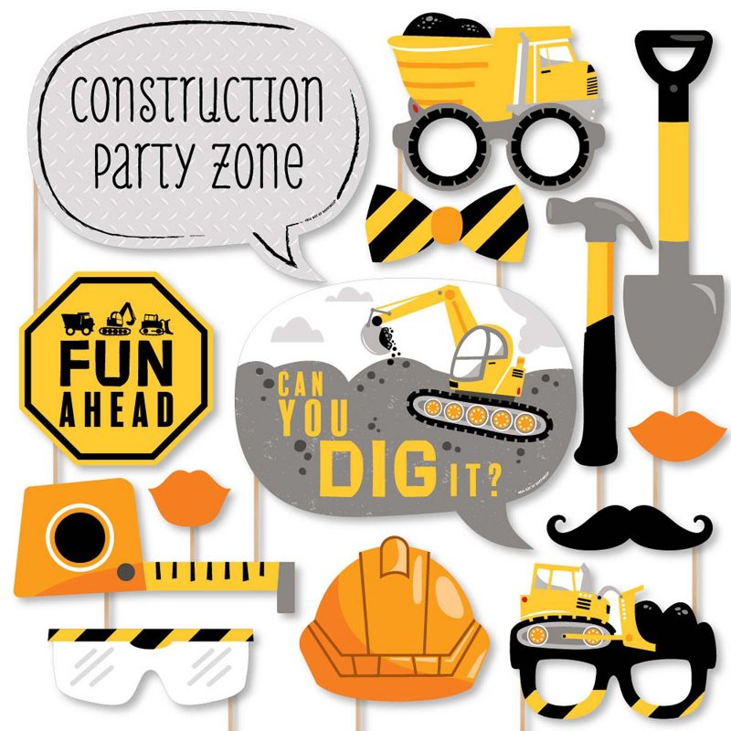 Big Dot of Happiness Dig It - Construction Party Zone - Baby Shower or Birthday Party Photo Booth Props Kit - 20 Count, 1 of 9