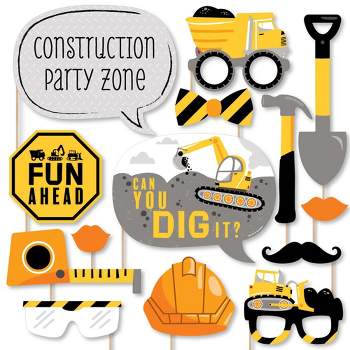 Big Dot of Happiness Dig It - Construction Party Zone - Baby Shower or Birthday Party Photo Booth Props Kit - 20 Count