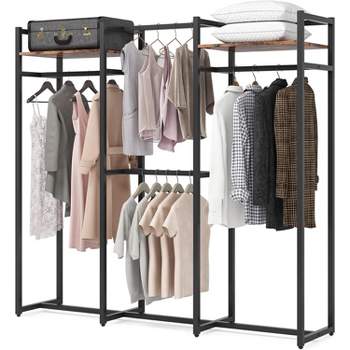 Tribesigns Garment Rack, Free Standing Closet Organizer with Shelves and Hanging Rod, Large Metal Clothing Rack for Hallway, Bedroom