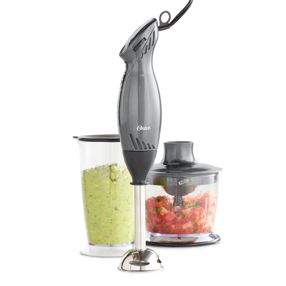 Oster 2-Speed Immersion Hand Blender with Food Chopper Attachment - Metallic