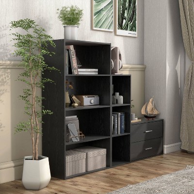 Black 47" Modern Stackable 4-Tier Wood Cube Bookcase