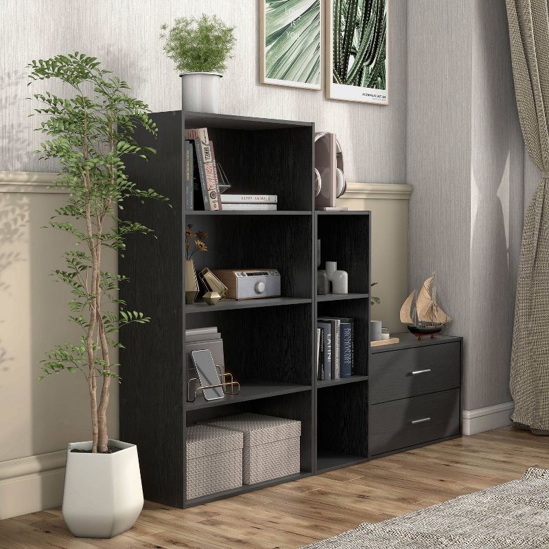 24/7 Shop At Home 47&#34; Silkpath Modern 4 Tier Stackable and Modular Bookcase Black, 3 of 15