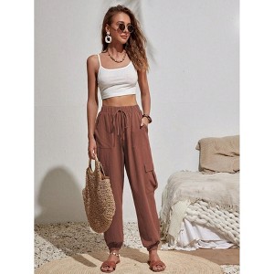 High Waisted Jogger Pants Loose Hiking Joggers for Women Casual Lightweight Tapered Cargo Pants with Pockets - 1 of 4