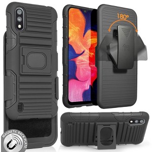 Nakedcellphone Combo for Samsung Galaxy A01 - Ring Grip/Stand Case and Belt Clip Holster - Black - 1 of 4