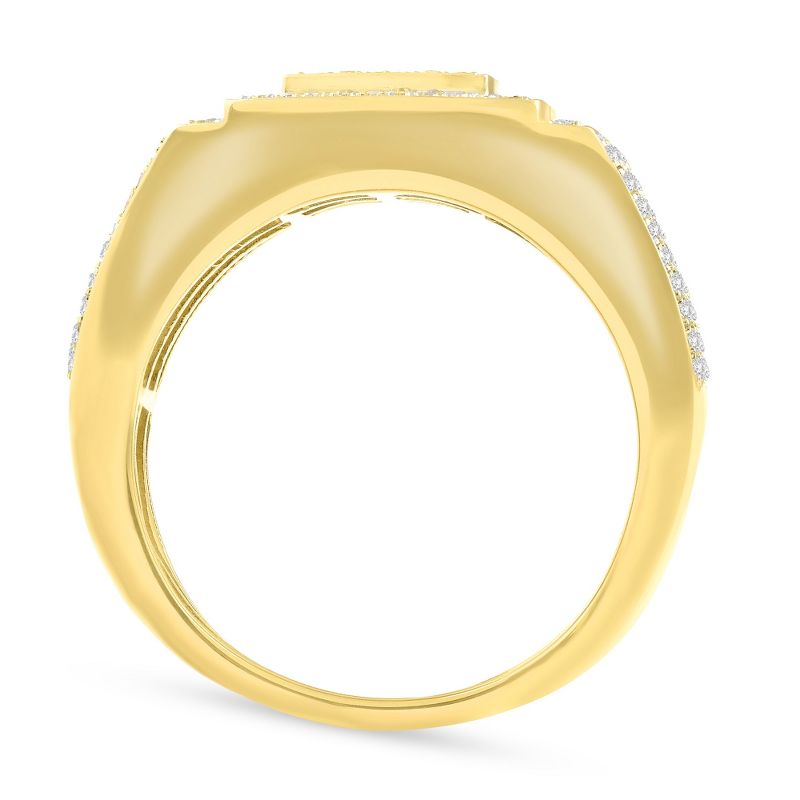 Pompeii3 Men's 1/4 CT. T.W. Diamond Micro Cluster Square Stepped Ring in 10K Yellow Gold, 3 of 6