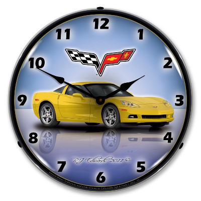 Collectable Sign & Clock | C6 Corvette Velocity Yellow LED Wall Clock Retro/Vintage, Lighted