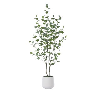 DR.Planzen 5-7FT Faux Eucalyptus Tree with Oval White Planter, Pre Potted Artificial Eucalyptus Tree for Home Decor - 1 of 4