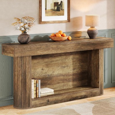Rustic Brown Wood Grain 63" Farmhouse Console Table