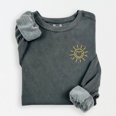Simply Sage Market S.W.Smiley Sunshine State Of Mind Sun Lightweight Garment Dyed Sweatshirt - 2XL - Pepper