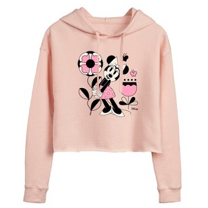 Women's - Disney - Minnie Mouse with Flowers & Butterflies Cropped Graphic Hoodie - 1 of 3