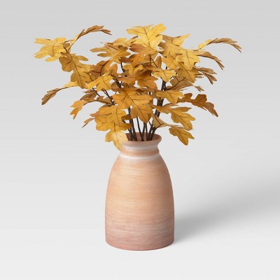 14" x 15" Artificial Gold Oak Leaf Arrangement in Ceramic Pot - Threshold™