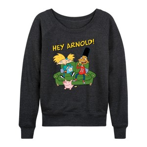 Women's - Hey Arnold! - Arnold, Gerald, and Abner Lightweight French Terry Wide Neck Long Sleeve Shirt - 1 of 4