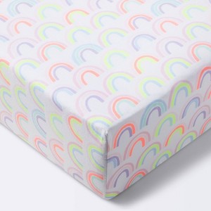 Fitted Crib Sheet Rainbows - Cloud Island™ - White - 1 of 4