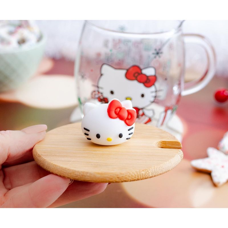 Silver Buffalo Sanrio Hello Kitty Holiday 17-Ounce Glass Coffee Mug With Lid and Spoon, 5 of 10