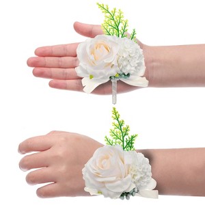 Unique Bargains Silk Wedding Artificial Rose Boutonniere and Wrist Corsage Set - 1 of 4