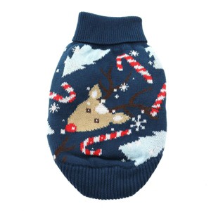 Doggie Design Combed Cotton Ugly Reindeer Holiday Dog Sweater- Blue - 1 of 3